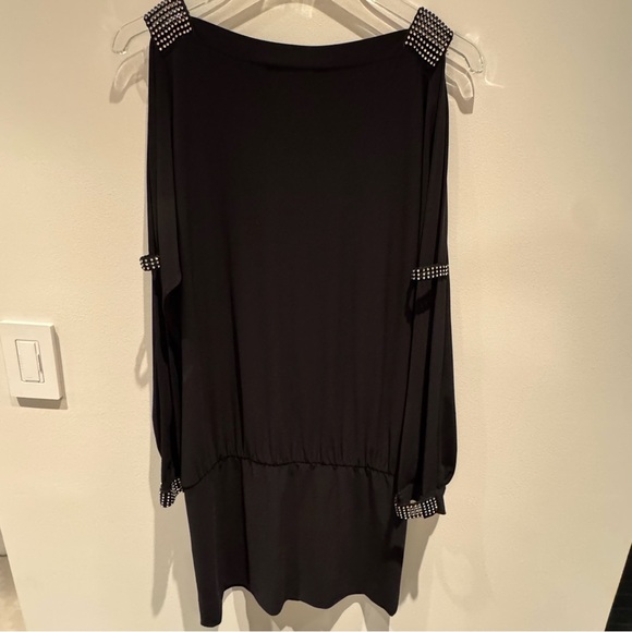 Joseph Ribkoff Black Dress with Studded Detail Long Sleeve Cut Outs USA 6 - Picture 9 of 11